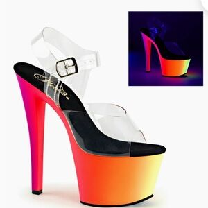 PLEASER Rainbow Neon Platform, Stiletto Sandals